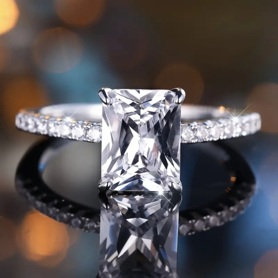 Silver Plated Princess Cut Zirconia Engagement Ring with December Birthstone